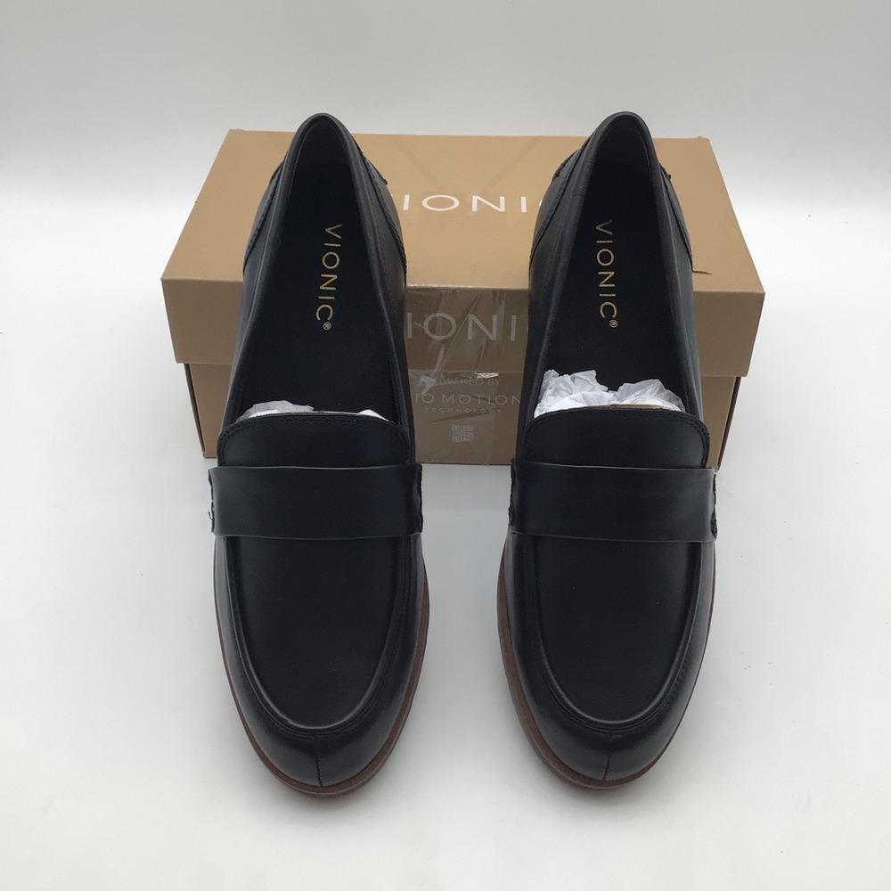 Vionic Cleo Loafer Black Leather Lug Sole Comfort Shoes Womens Size 8.5 M NEW - Picture 3 of 6